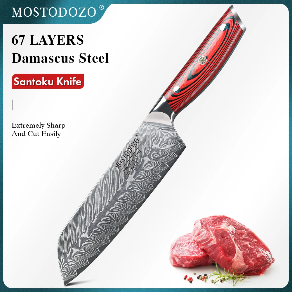 

MOSTODOZO 7" Japanese Santotu Knife 67 Layer Damascus Steel Chef Knives Kitchen Slicing Vegetable Chopper Cleaver Cooking Tools