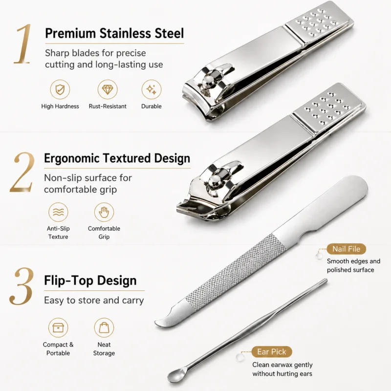Silver 8-Piece Manicure Set Portable Nail Care Grooming Kit Stainless Steel Nail Clippers Pedicure Tools Travel Case