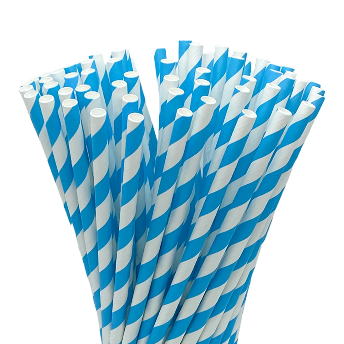 100pcs sky blue&white striped disposable paper straw durable reusable cocktail bubble tea drinkware for party birthday bulk 6mm