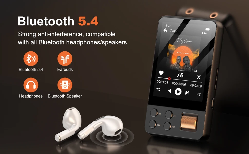 2,4 Zoll Touchscreen MP3-Player 64GB Bluetooth 5.4 HiFi Musik-Player FM-Radio Sprachrekorder E-Book Tragbarer MP4 Audio-Player – Detail 4