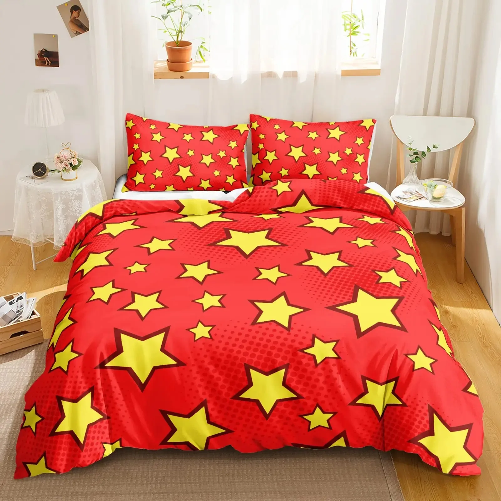 Star Printed Bedding Set Queen Size Galaxy Duvet Cover Set Boy Fantasy Universe Comforter Cover Ultra-Soft Polyester Quilt Cover