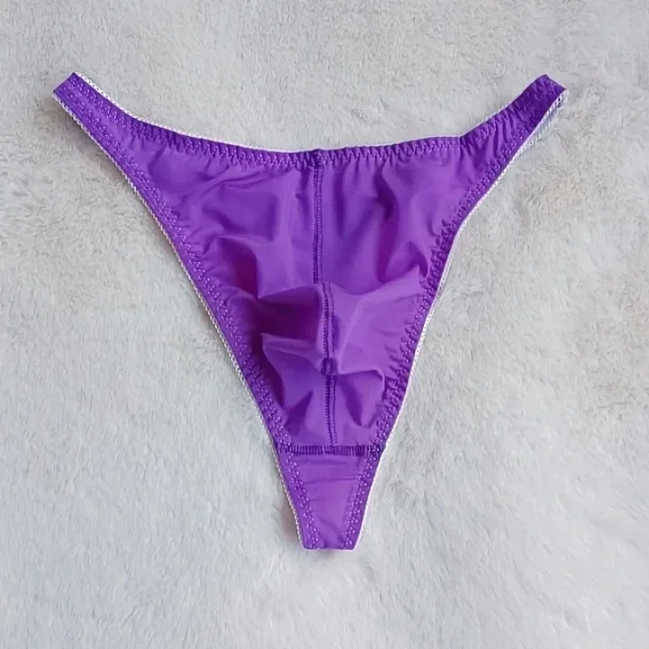 Man's Purple T-Briefs Thong Soft Silky G-string Panties Comfortable Breathable Underwear