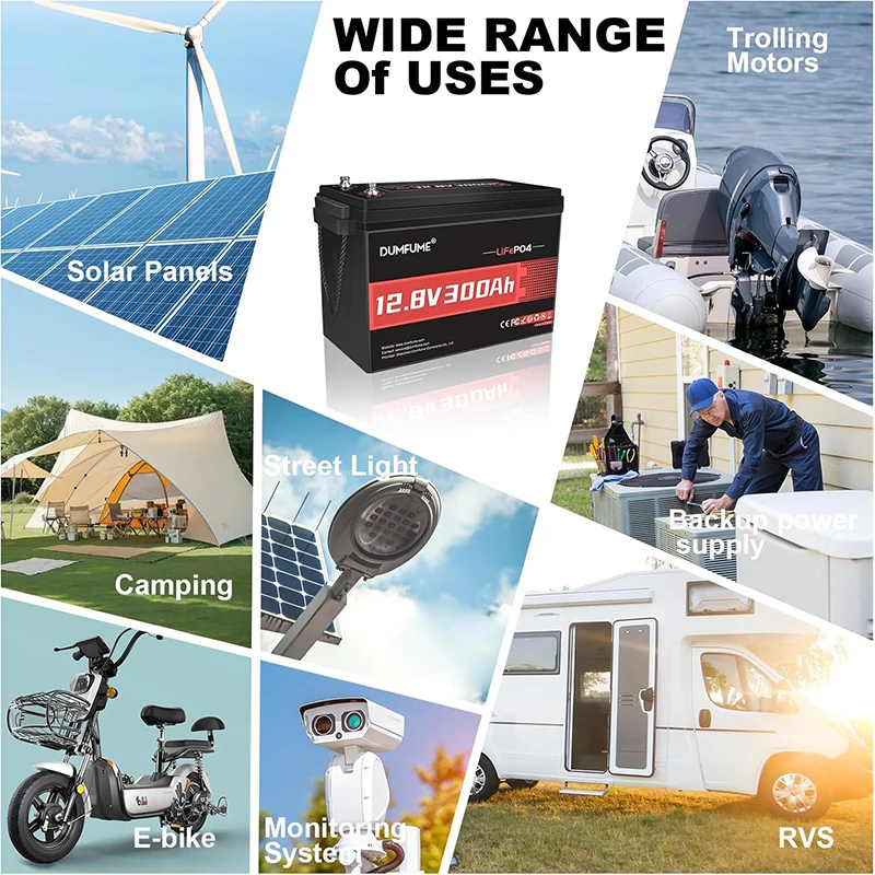 Dumfume 2 عبوات 12.8 فولت 300 أمبير بطارية ليثيوم LiFePO4 مدمجة 200 أمبير BMS 3840Wh طاقة للمنزل المتنقل احتياطية إمدادات الطاقة الشمسية #6