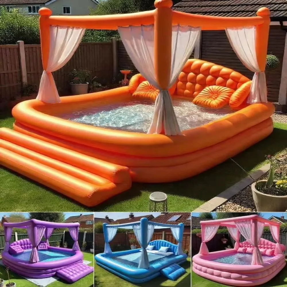 Customized Summer Party OEM Backyard Water Rest area Chair Inflatable Sofa for Above Ground Swimming Pool Commercial Use