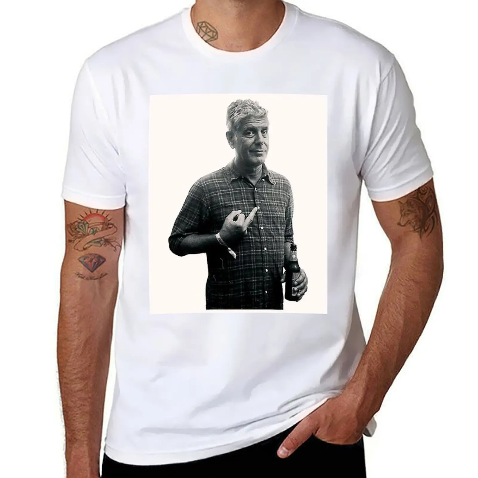 

Anthony Bourdain Middle Finger Black & White T-Shirt printed t shirts for man cotton t shirt pack