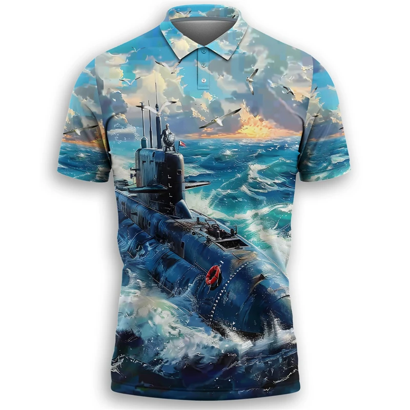 2025 New Submarine Graphic Polo Shirt For Men Fashion Summer Short Sleeve Kids 3D Printed Polo T Shirt Casual Oversized Tops