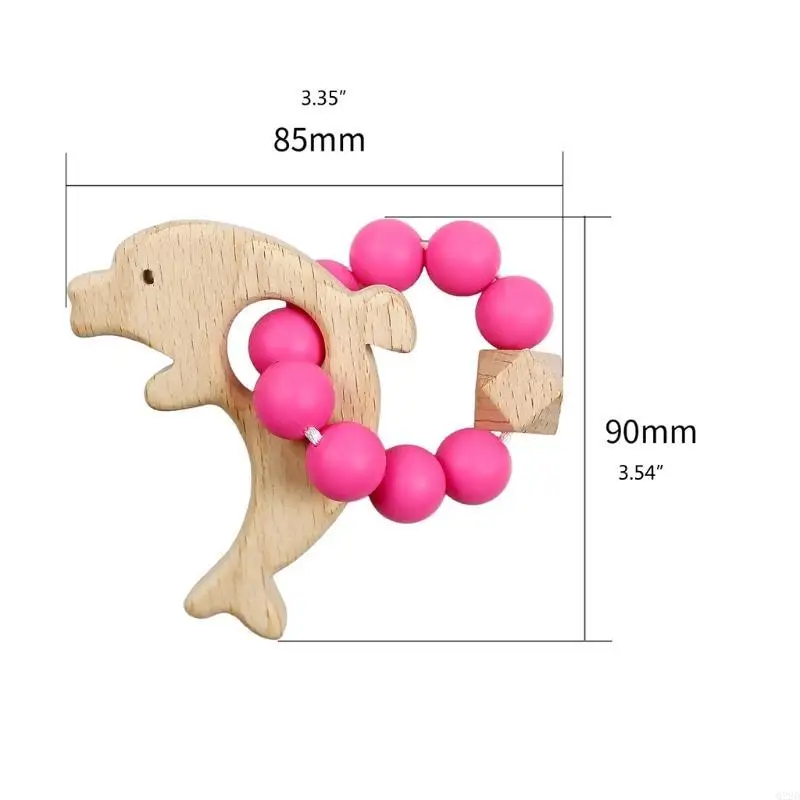 Q22d Baby Silicone حبات Teether Wooden Ring Bracelet Bracelet Toying التمريض