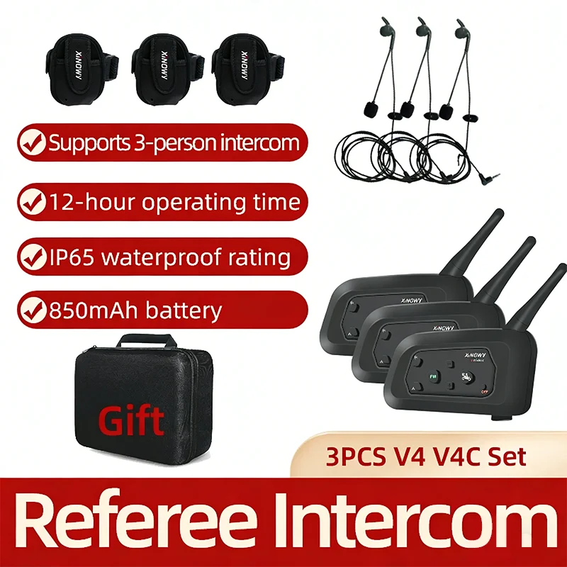 V4C V4 Soccer Referee Intercom Earpiece Simultaneous 4-Person Intercom Communication In-Ear Design (Right Ear) 3-Piece Set