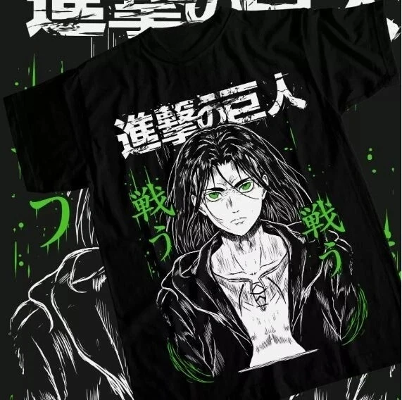 تي شيرت رجالي بنمط الرسوم المتحركة Attack on Titan Eren Yeager للجنسين من القطن بأكمام قصيرة ملابس غير رسمية أنيقة كبيرة الحجم #1
