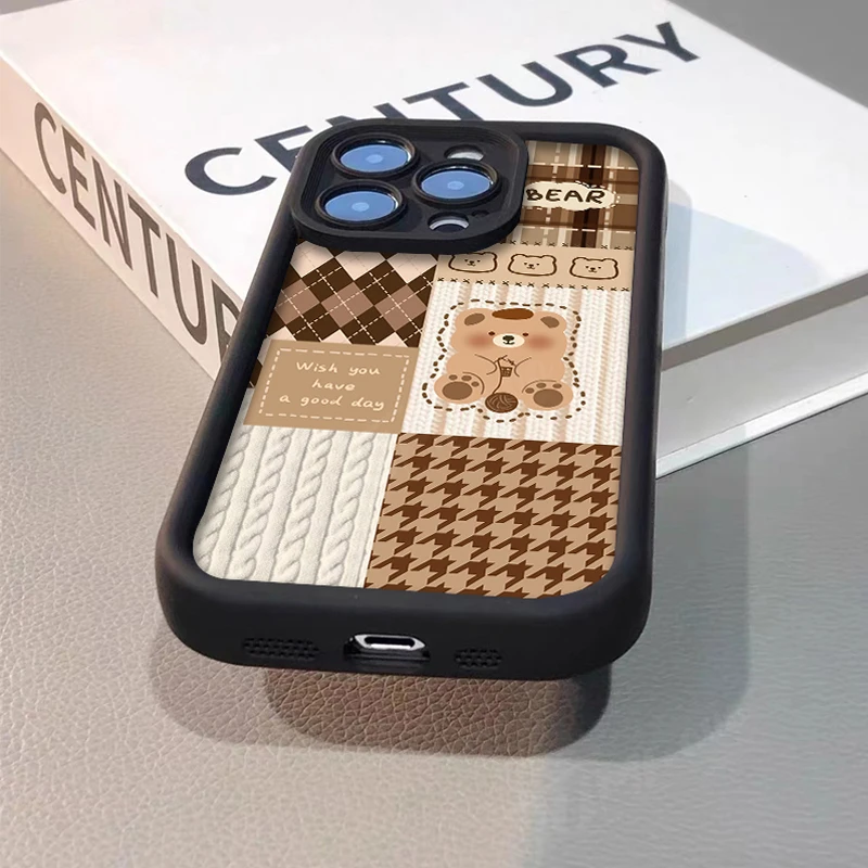 Retro Stripe Grid Cute Bear Phone Case for Xiaomi POCO X6 X5 X4 GT X3 NFC F3 F4 F5 F6 M6 Pro Mi 13T 12T 11T 13 12 11 Lite 5G NE