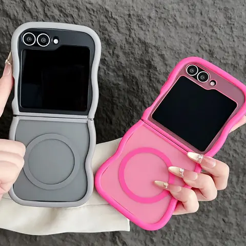 Stylish Big Wave Magnetic Matte Case For Samsung Galaxy Z Flip 3 4 5 6 7 5G ZFlip7 Flip6 5G Translucent Frosted Back Cover Funda