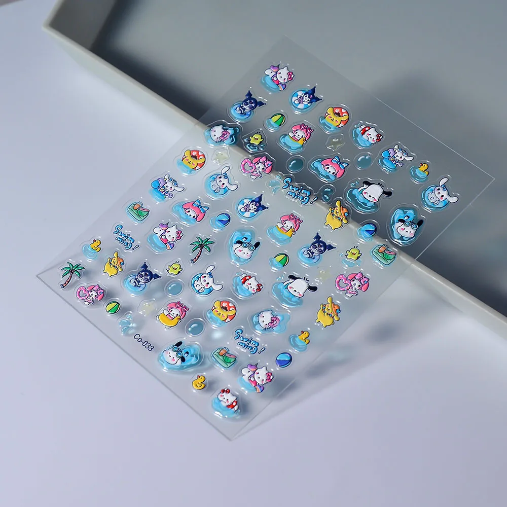 Sanrio Jelly Style Nail Stickers Soft Glue Self-adhesive Swimming Pool Animal Party Embossed Nail Stickers Swimming Ring Duck