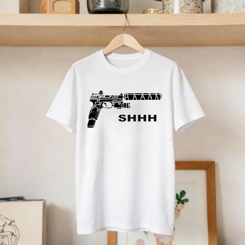 Amendment Gun Rights Pro Gun Suppressor SHHH Men's T-Shirt Retro Gun Pattern Clothes Short Sleeve Loose Tees