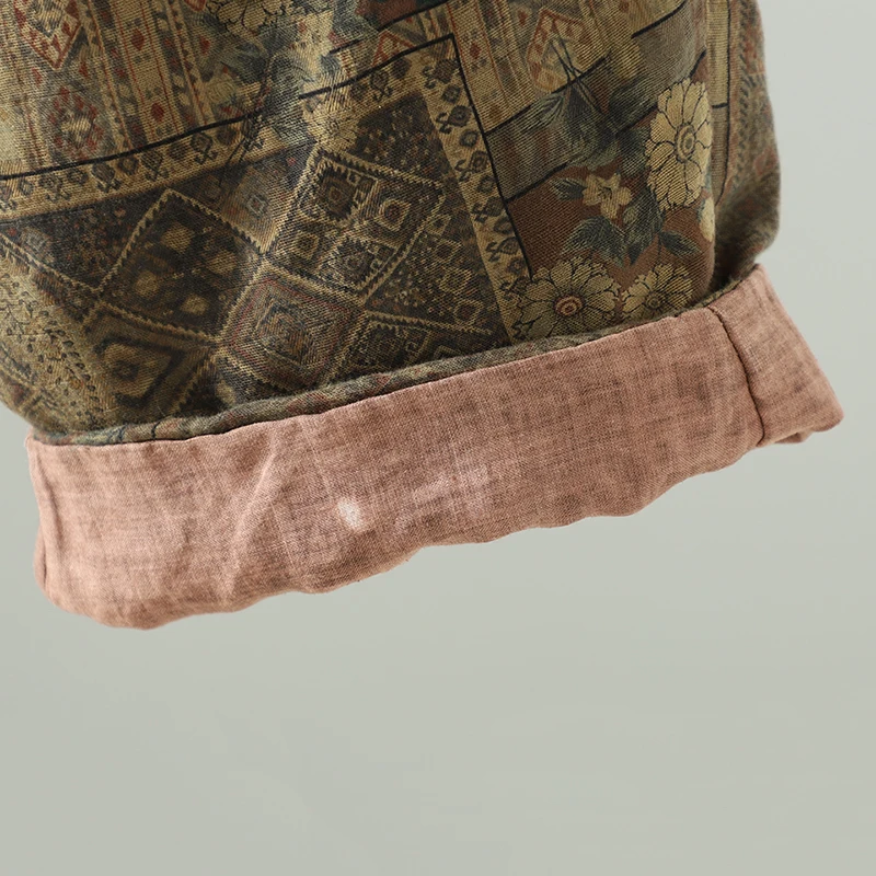 جديد خمر Waed القطن الكتان بنطال ذو قصة أرجل واسعة مرونة الخصر الدافئة السراويل الطويلة سراويل قطنية مرونة الخصر المطبوعة بنطلون