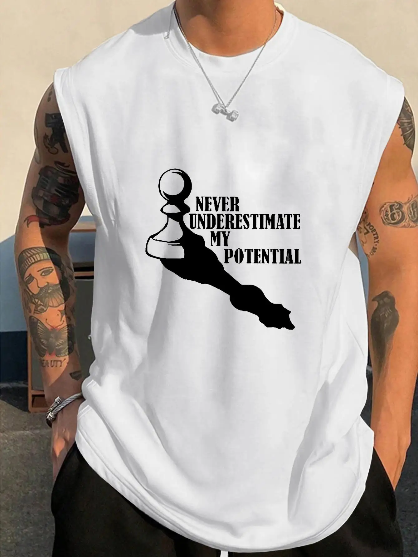 

Men's chess pattern vest - Designed not to underestimate my potential, featuring white and black chess pieces prints