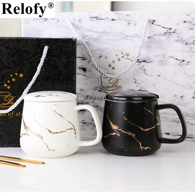 400ml Luxury Gift Package Ceramic Mug with Lid and Spoon Lovers Coffee Mug Creative Coffee Cups Ceramic Coffee Cup Set Drinkware