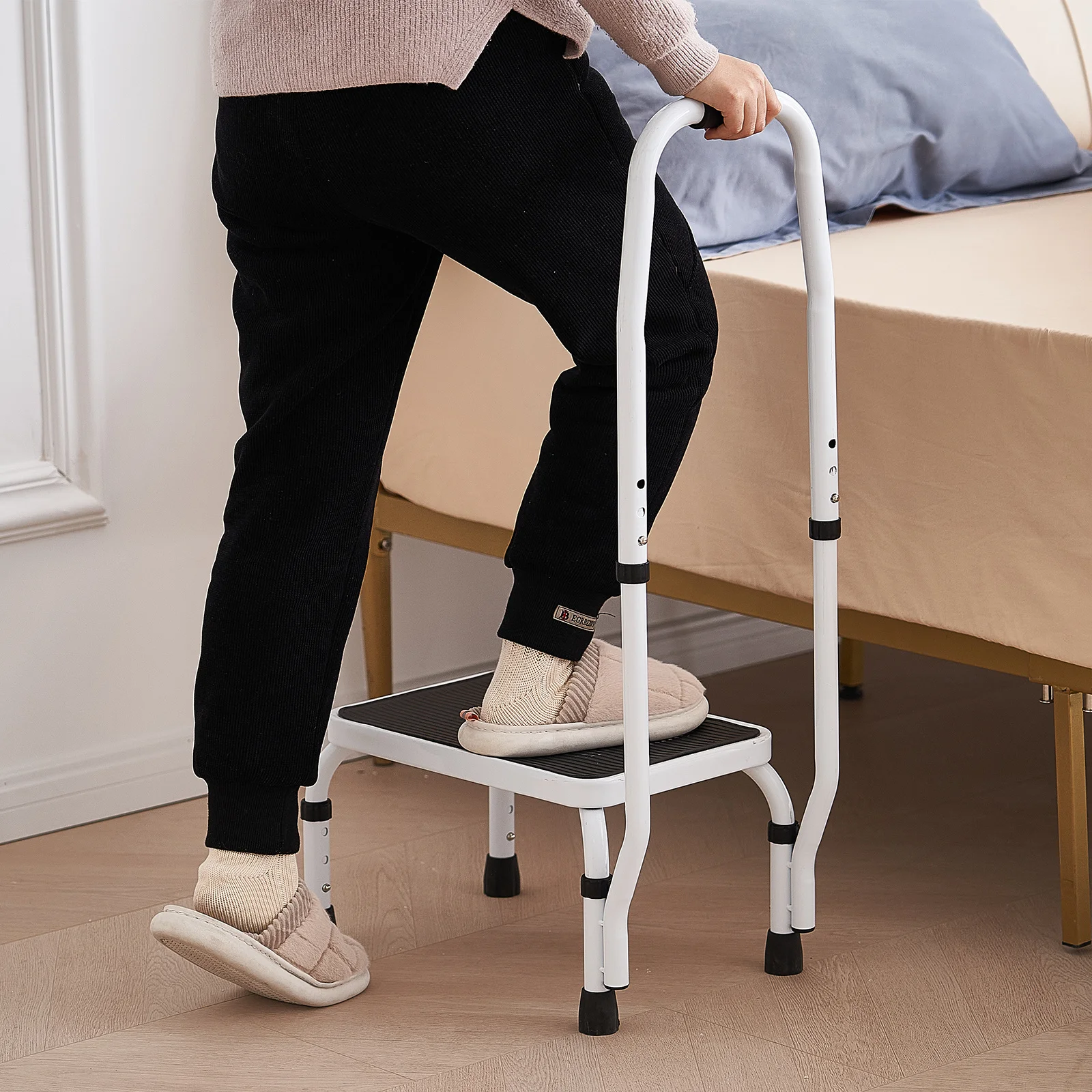 Step Stool 1-Step 330lbs Capacity, 3 Adjustable Height with Handle Steel Step Ladder