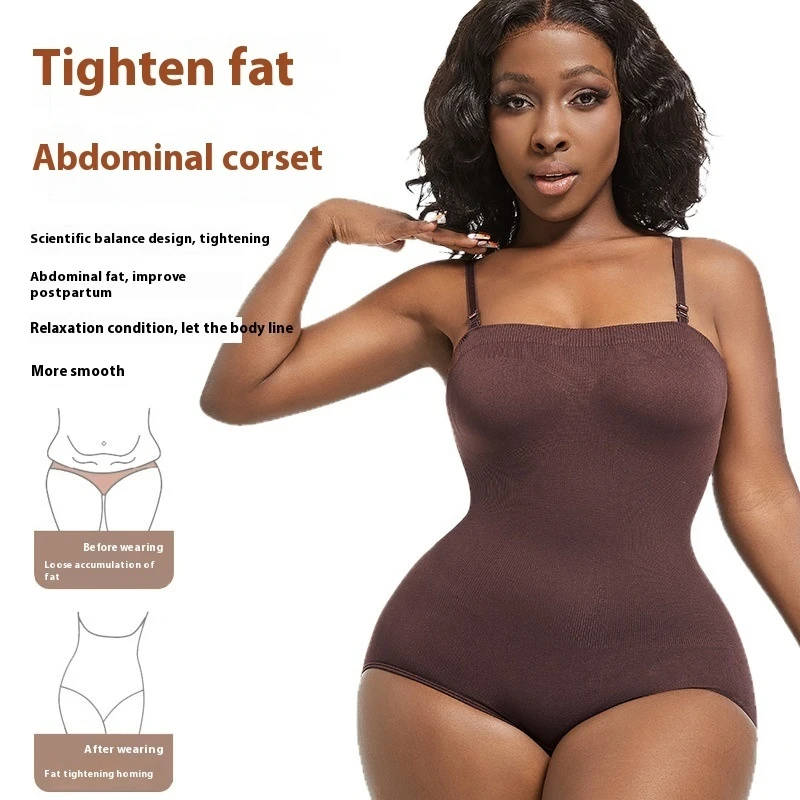 Damen-Shapewear-Strumpfhose, Bauchkontrolle, Hip-Lift-Shapewear, abnehmbare Träger, nahtloses Overall-Oberteil in der Mitte des Oberschenkels, Neckholder-Shapewear