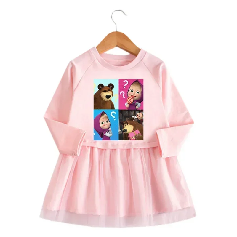 Masha and Michka Girl Dress Summer Kids Clothes Princess Anime Print Dresses Cosplay Costume Party Birthday Children Clothing