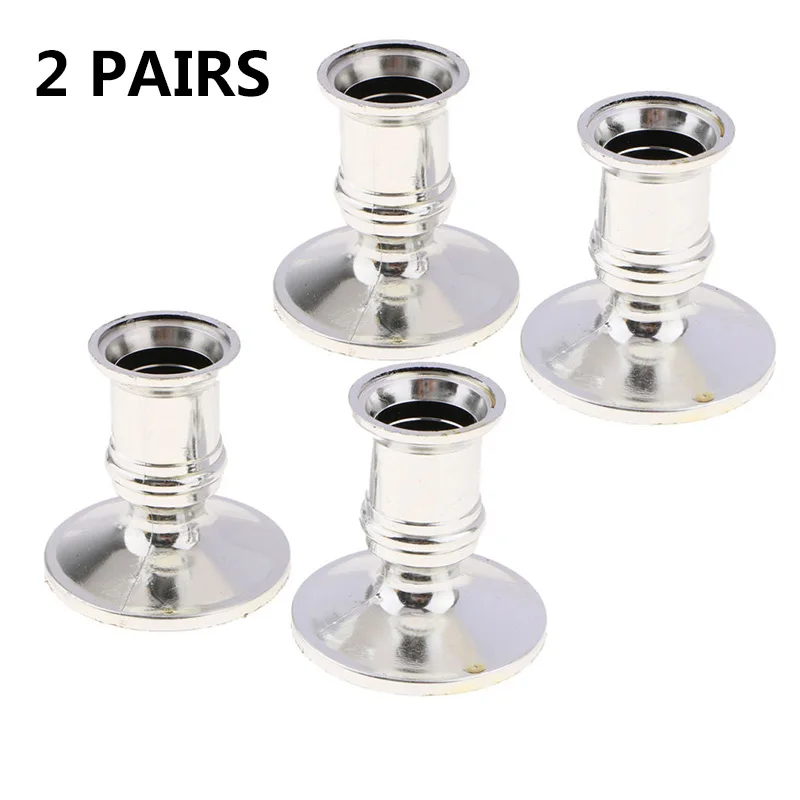 4Pcs Taper Candle Holders Traditional Shape Fits Standard Candlestick Silver Decoration Tea Light