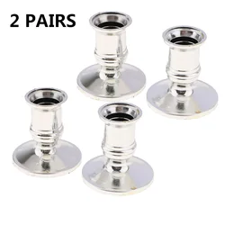 4Pcs Taper Candle Holders Traditional Shape Fits Standard Candlestick Silver Decoration Tea Light