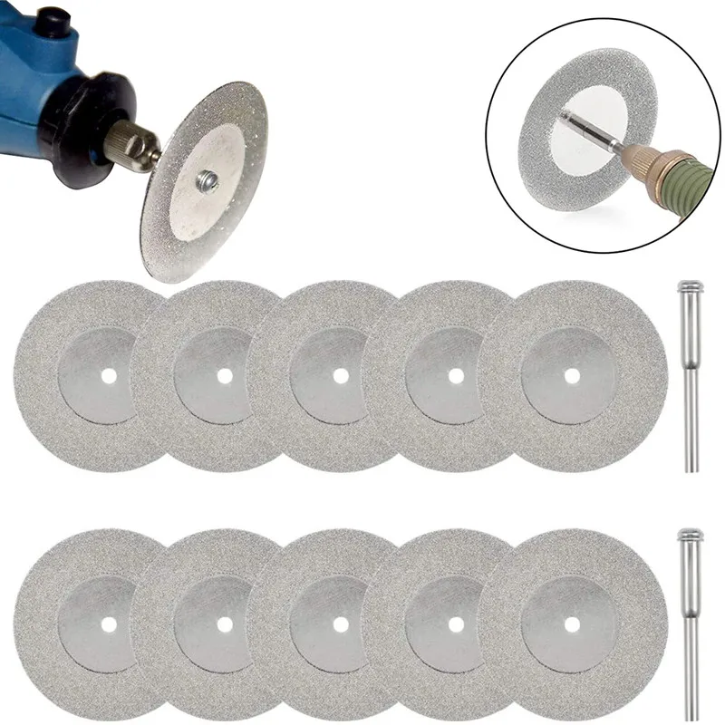 10pcs Mini Abrasive Diamond Cutting Disc Set for Dremel Rotary Cutter Saw Blade Grinding Wheels Disk with Mandrel Rotary Tools