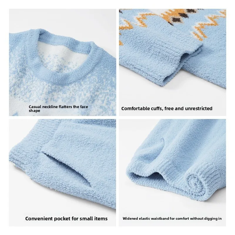 Autumn and Winter Half-fleece Laid-back Style Pajamas for Women New High-end Warm Coral Fleece Home Wear Set Can Be Worn Outside