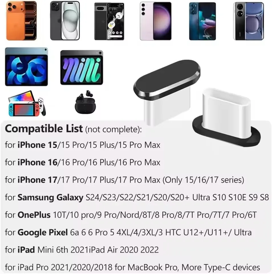 4Pcs USB C Dust Plug With Cleaning Brush Anti Dust USB-C Plug Cover Charging Port Cover Caps For Samsung Xiaomi All Type C Phone view 2