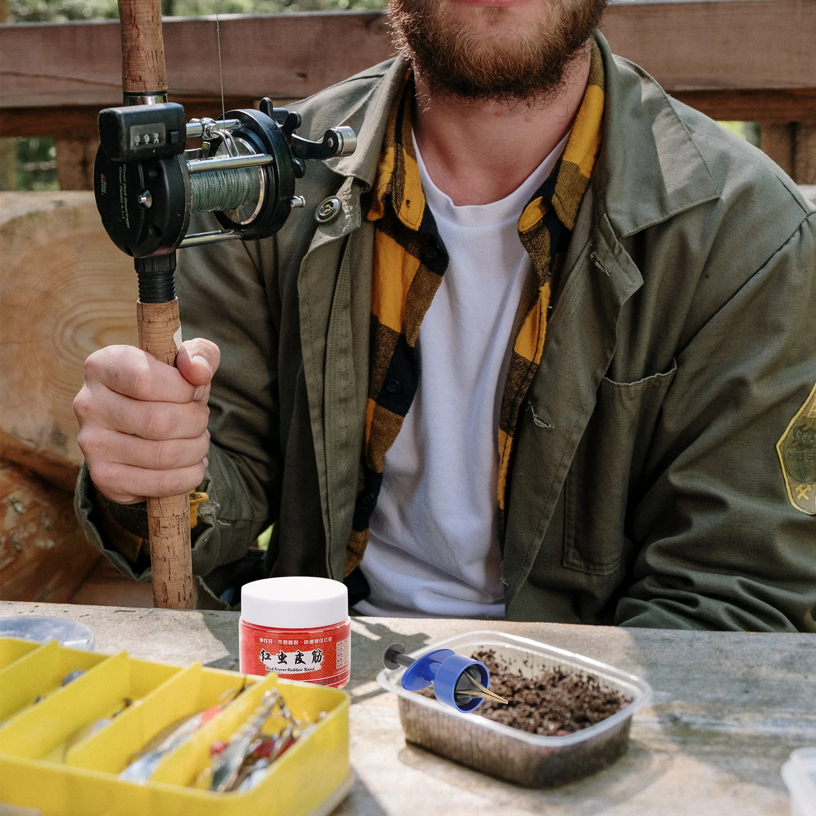 

Red Worm Rubber Band Set Live Bait Bucket Fishing Holder Clips Accessories Hooks Abs Tackle