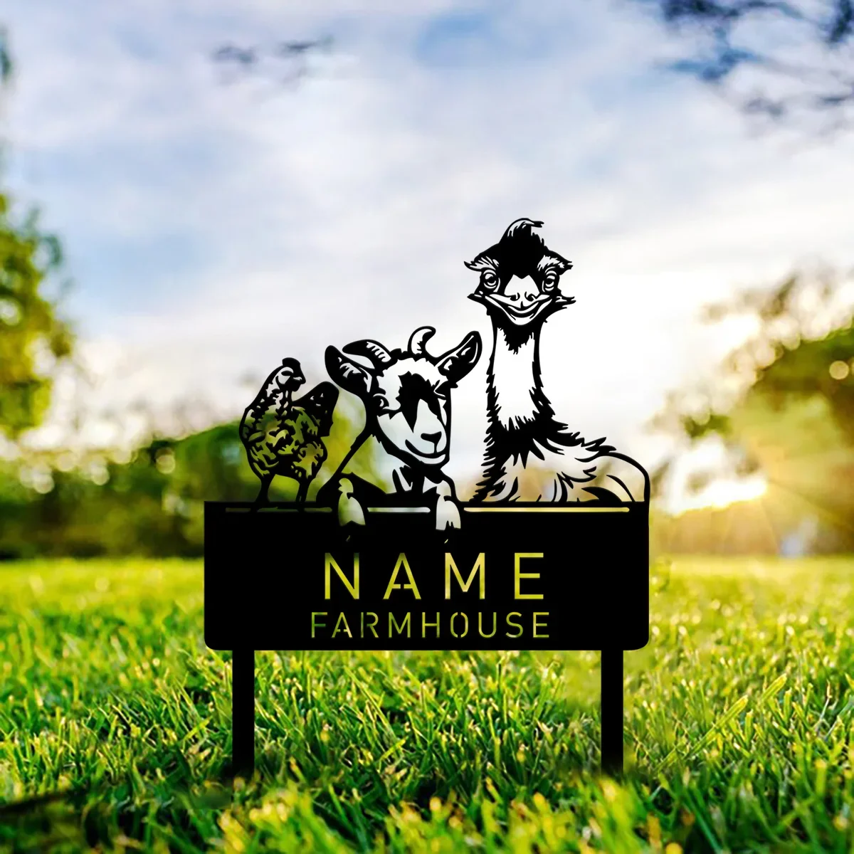 Custom Chicken Goat Emu Farmhouse Garden Metal Sign Personalized Animals Farm Yard Sign With Stake Porch Decor Barn Decoration