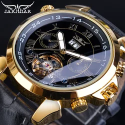 Fashion Jaragar Top Brand Casual Men's Hollowed Out Tourbillon Calendar Multifunctional Automatic Mechanical Leather Watches