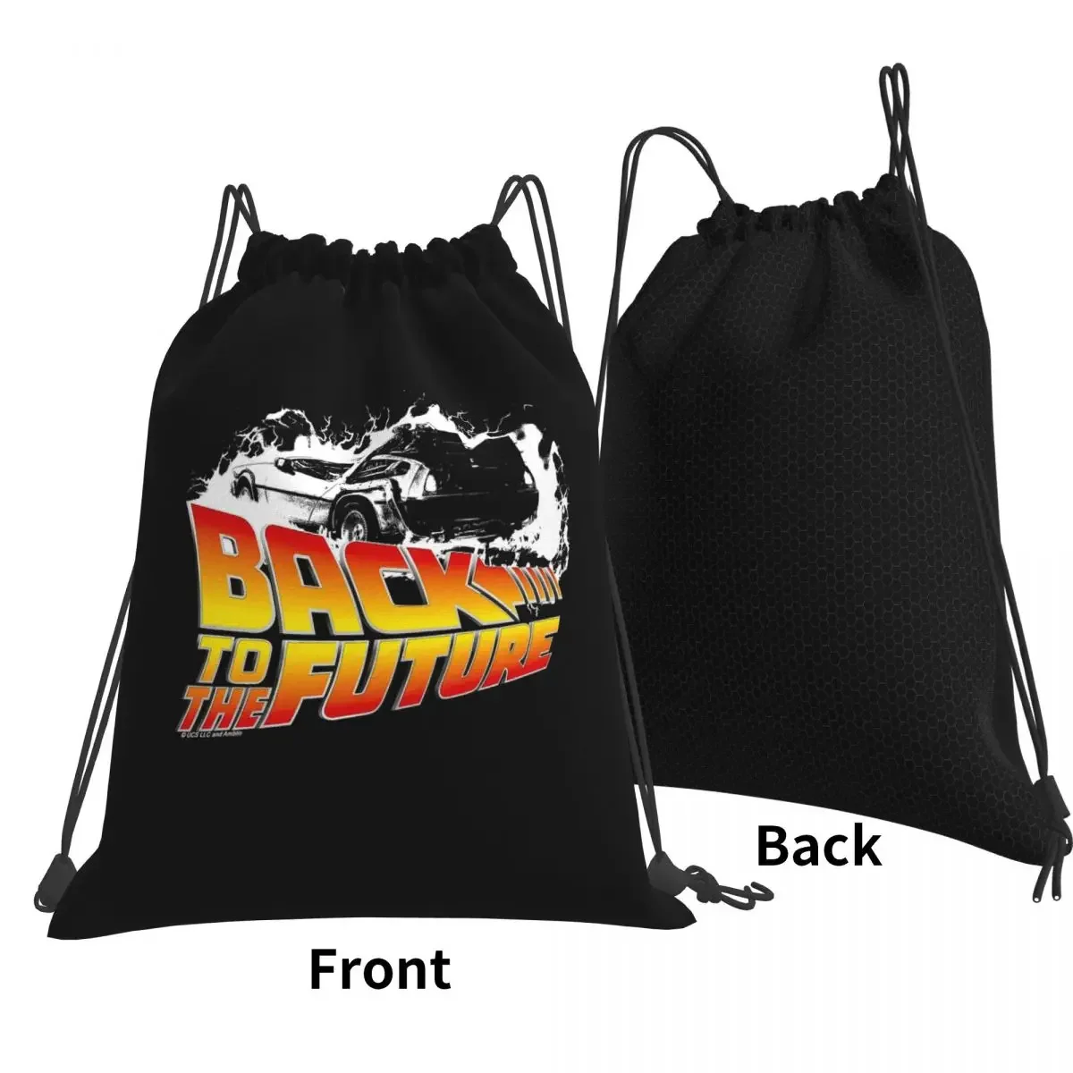 Back To The Future - DeLorean White Stencil Fan Art Backpacks Portable Drawstring Bundle Pocket Shoes Bag Book Bags for Man view 4