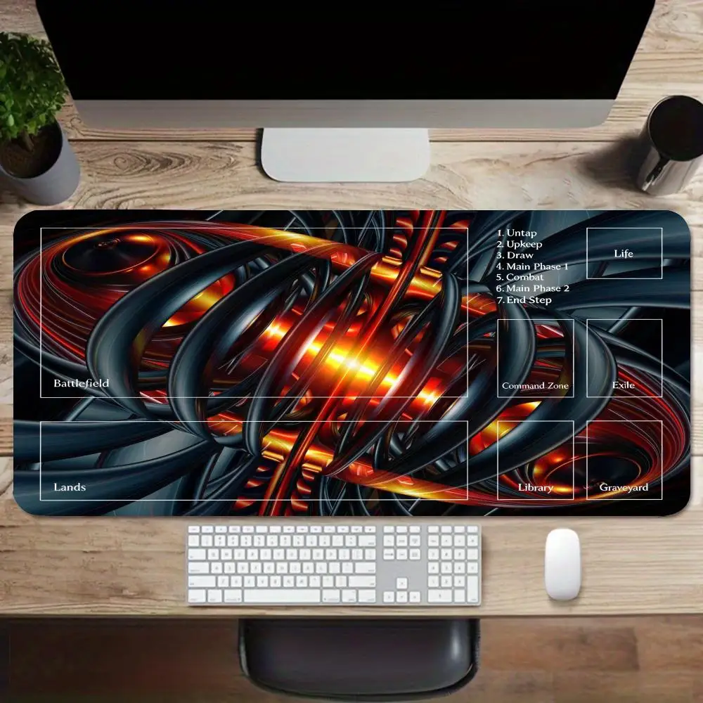 HD Printed Fluid Art Long Gaming Pad with Colorful Swirl Texture Natural Rubber Cushion Anti-Slip Fine Stitching for Home PC Des