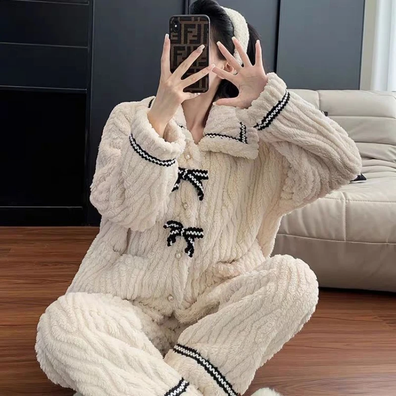 2Pcs/set women\'s pajamas autumn and winter students home wear padded and thickened warm princess clothes women\'s clothing