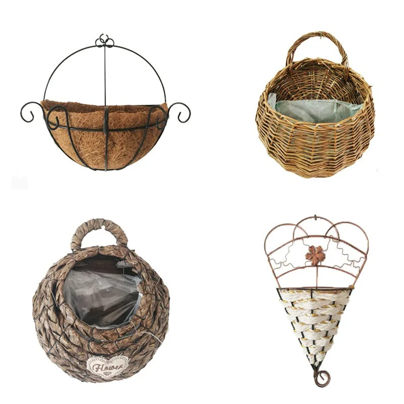 

Artificial Straw Weaving Wall Decoration Bamboo Weaving Nordic Style Iron Flower Basket Fashion Creative Hanging Basket Craft