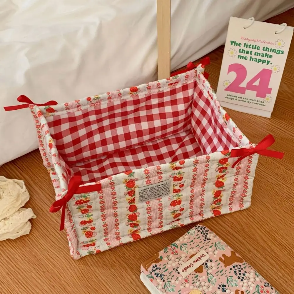 

New Quilting Cotton Storage Box Square Bear Pattern Organizer Box High-capacity Cartoon Desktop Storage Basket Home Decoration