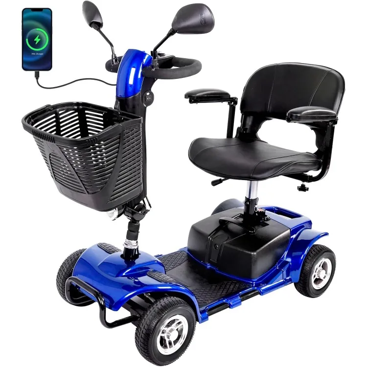 Powered Mobility Scooter Seniors, All Terrain Motorized Scooter with Seat, Folding Power Wheelchair, 4 Wheel Foldable Electric