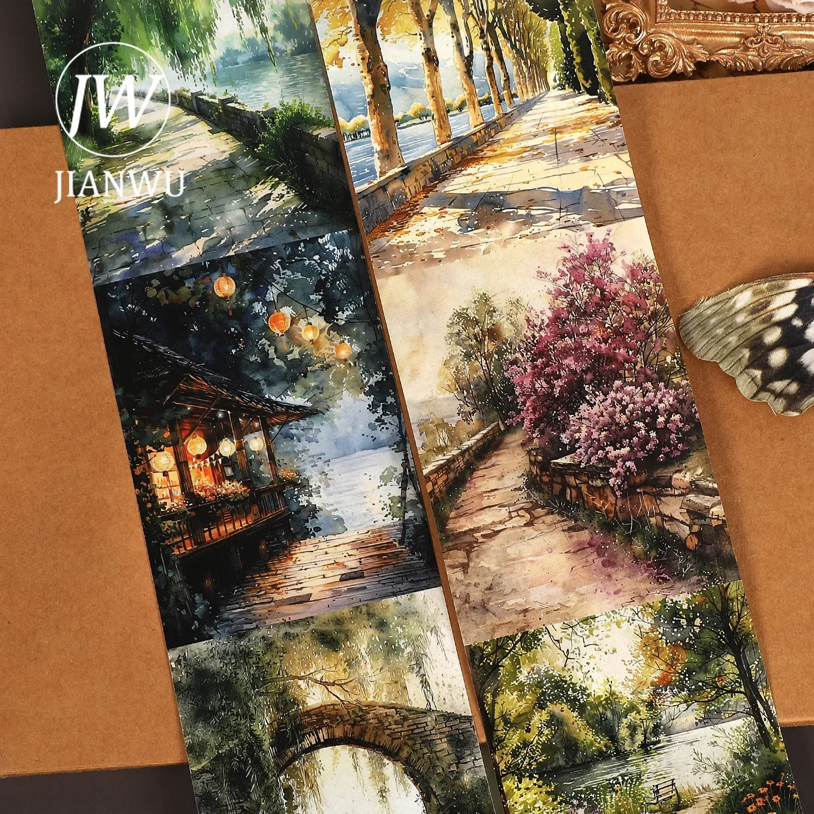 JIANWU 80mm*209cm Vintage River Stroll Tree Flower Landscape Material Collage Scrapbook Washi Tape Creative Journal Stationery