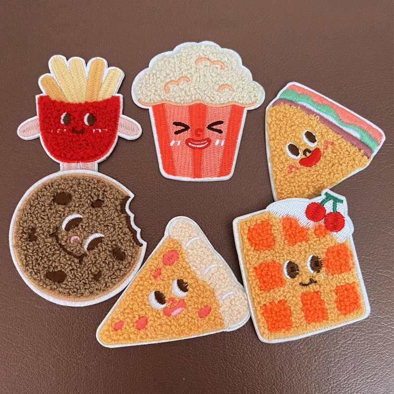 Cartoon Towel Embroidered Sandwich Pizza Patch Patches for Clothing Parches on Clothes Phone Case Laptop DIY Decoration Stickers