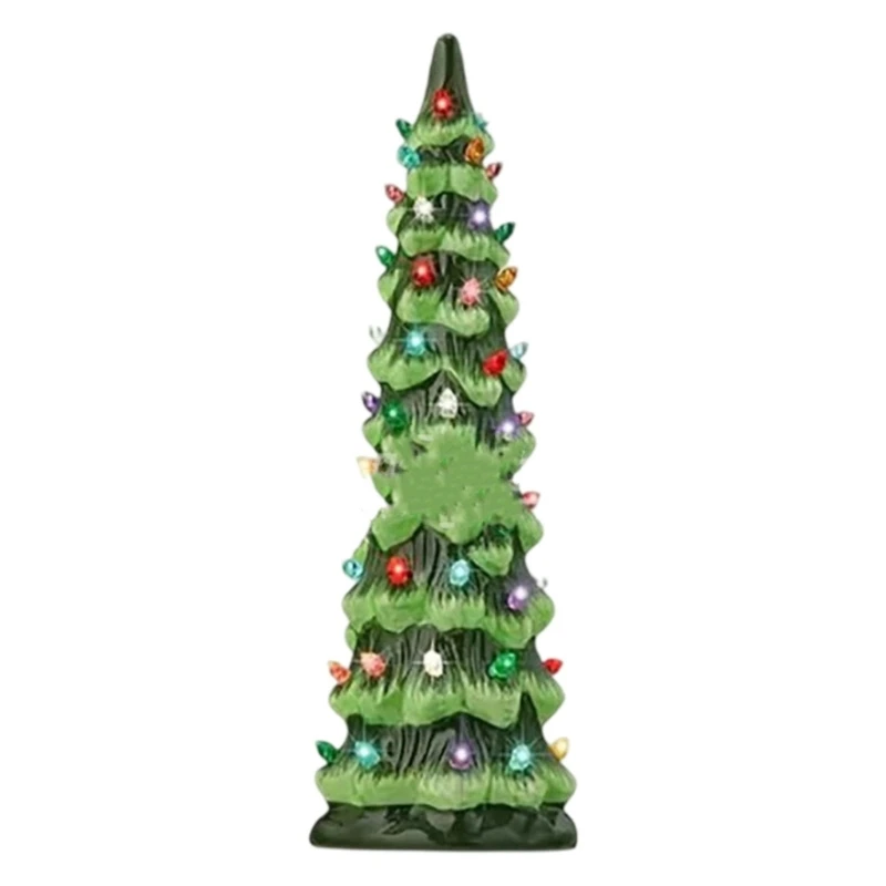 Miniature Holiday Tree Resin Statue Desk Ornament For Mantels Tabletop Shelf J0MC