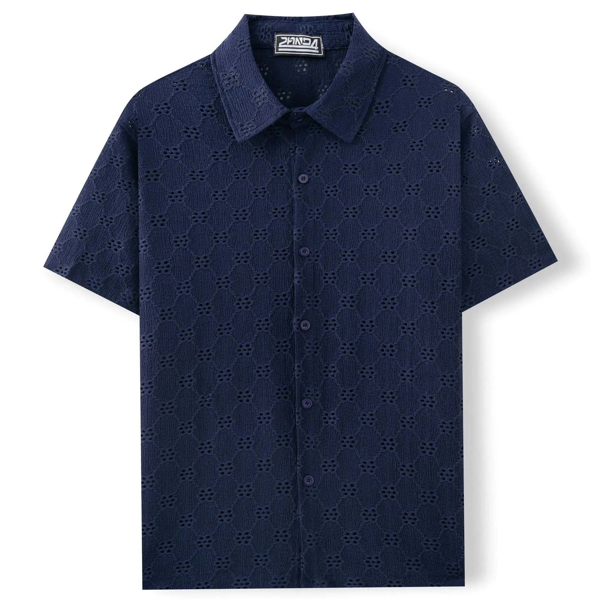Men Hollow Jacquard Shirt Summer Casual Short Sleeved Lapel Hawaiian Shirts Designer Clothes Men