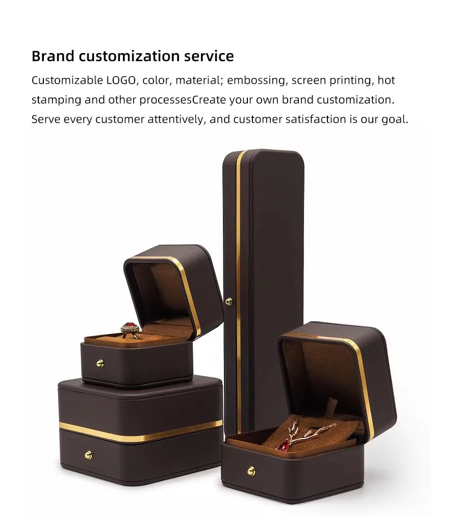 UOGE Elegant Light Luxury Brown PU Leather Jewelry Organizer for Pendant Necklace Ring Bracelet Gift Packaging