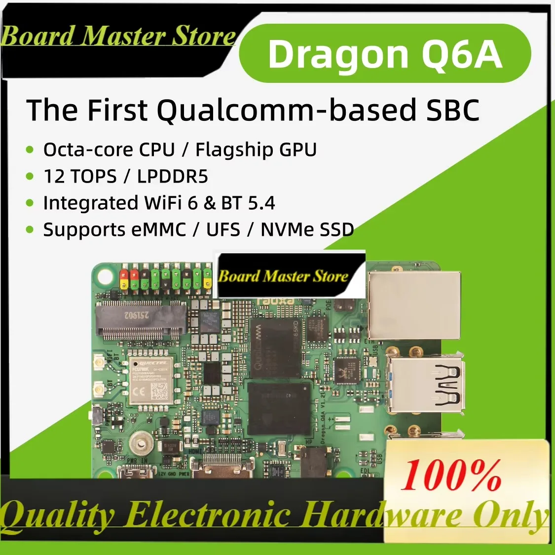 

BoMaSadxa Dragon Q6A: Qualcomm QCS6490 Edge AI Solution, 12 TOPS Performance, LPDDR5 Memory, Octa-Core Processor