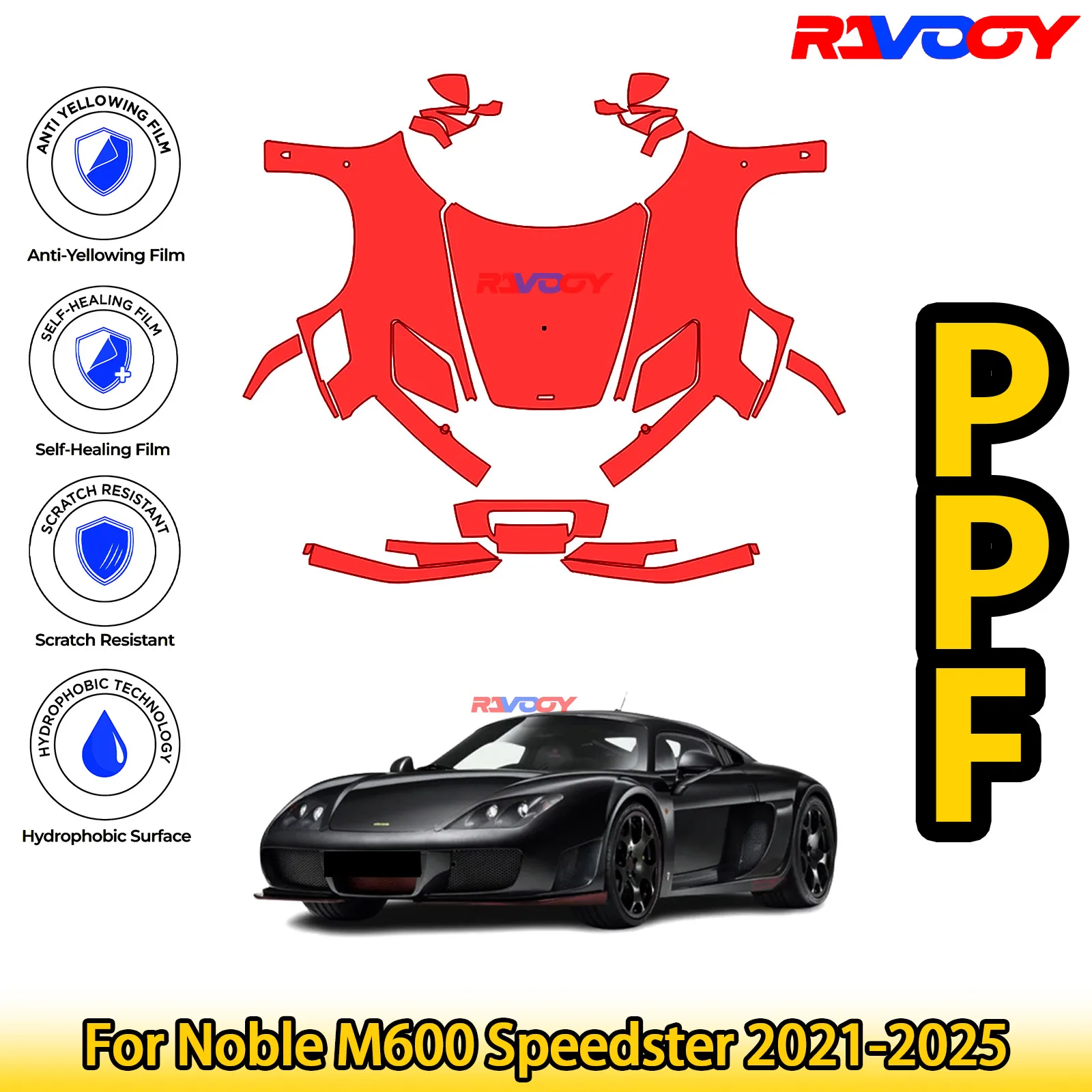 

For Noble M600 Speedster 2021-2025 Glossy Matte Black Precut front PPF Kit Paint Protection Film