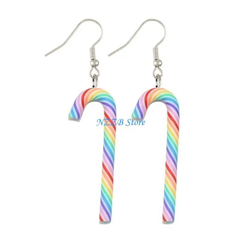 

T21F Christmas Party Candy Cane Earrings Eye Catching Dangle Earrings Unique Crutch Drop Earrings Fashion Ear Jewelry