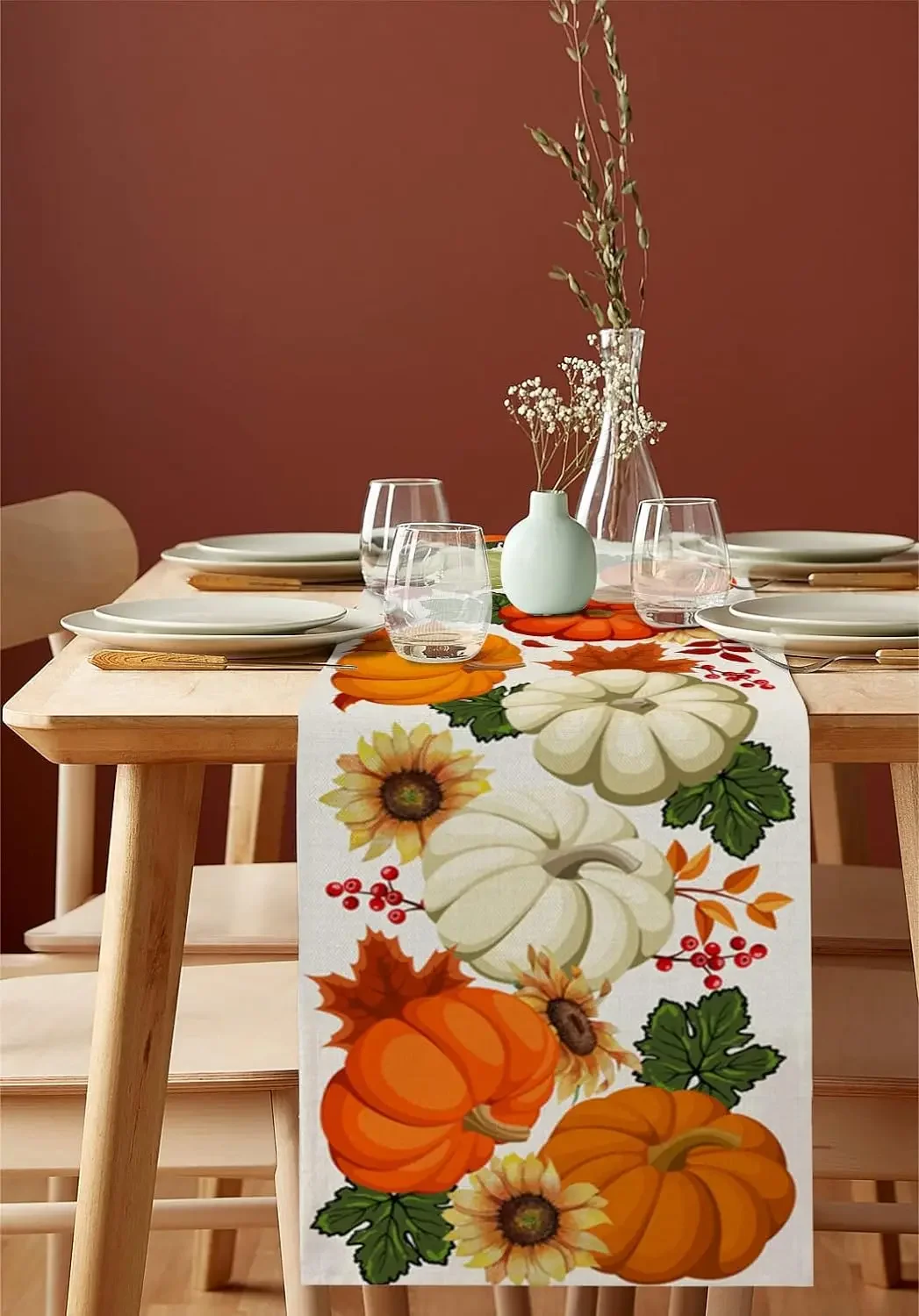 

Fall Thanksgiving Pumpkin Table Runner Dresser Scarves tabletop Decor Reusable Kitchen Dining Table Runner Holiday Party Decor
