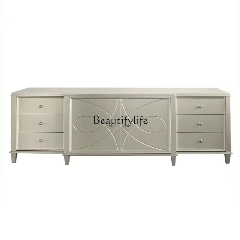 

American French postmodern light luxury solid wood champagne gold artistic audio-visual TV cabinet