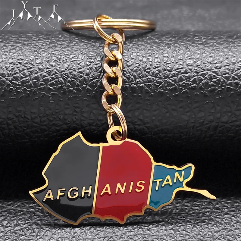 Afghanistan Kaart Sleutelhanger Voor Vrouwen Mannen Roestvrij Staal Goud Kleur Afghan Kaarten Sleutelhanger Tas Auto Accessoires Sieraden Cadeau K34548s0