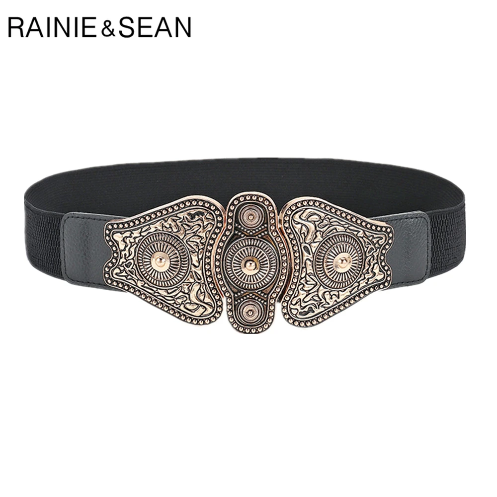 

RAINIE SEAN Black Cummerbunds Female Elastic Women Waist Belt Studded Wide Women'S Belts Vintage Stretchy Ladies Dress Waistband