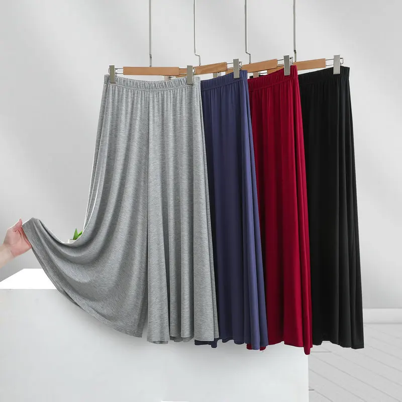 

Модальные хлопковые драпированные плиссированные широкие брюки-палаццо с высокой талией для женщин, летние универсальные охлаждающие расклешенные повседневные струящиеся брюки